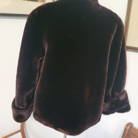 Vintage Chocolate Brown Real Mouton Sheepskin Fur Coat Size Medium - Picture 4 of 5